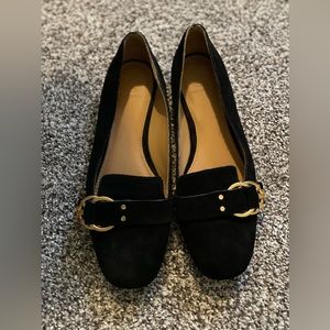 Tory Burch Marsden Suede Smoking Loafer Black Gold Hardware Size 8